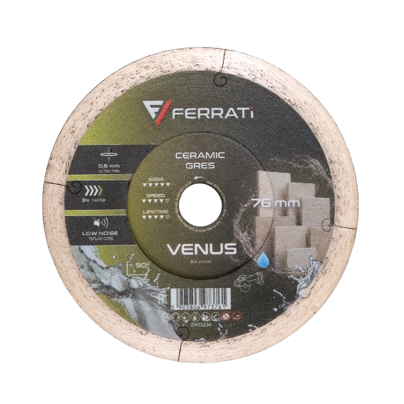 Tarcza diament tnąca, grubość 0,6mm Ferrati VENUS 76mm/mokro