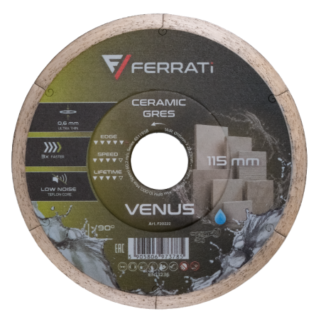 Tarcza diament tnąca, grubość 0,6mm Ferrati VENUS 115mm/mokro